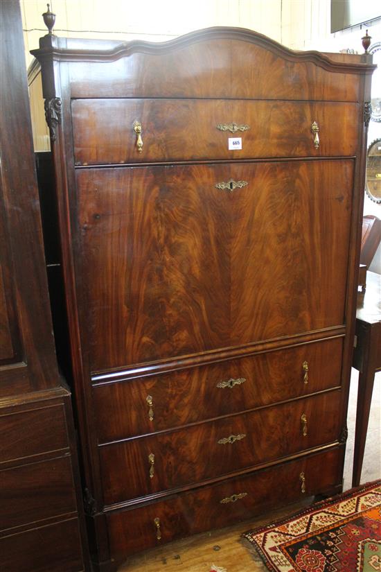 A 19th century French mahogany escritoire, W.3ft 6in.